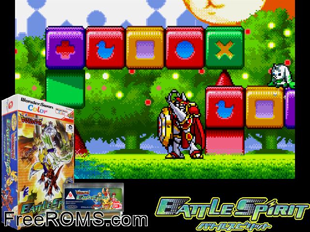 Digimon Tamers - Battle Spirit (J) [M][!] Wonderswan game showing 3D box cover and gameplay screenshot